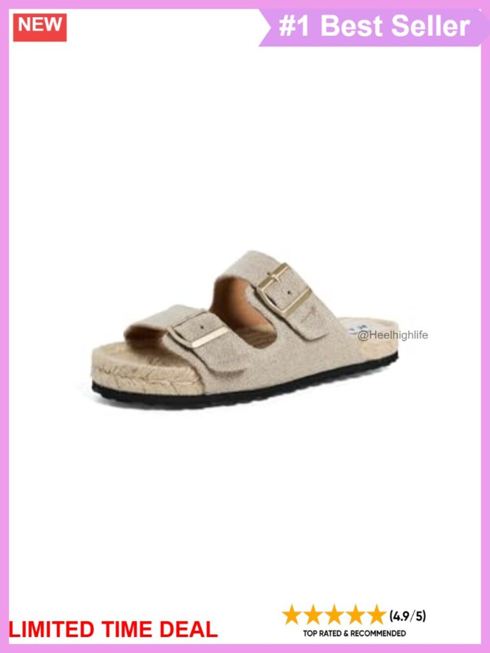 Nordic Sport Sandals Braided Jute Footbed Canvas Adjustable Buckle Slide